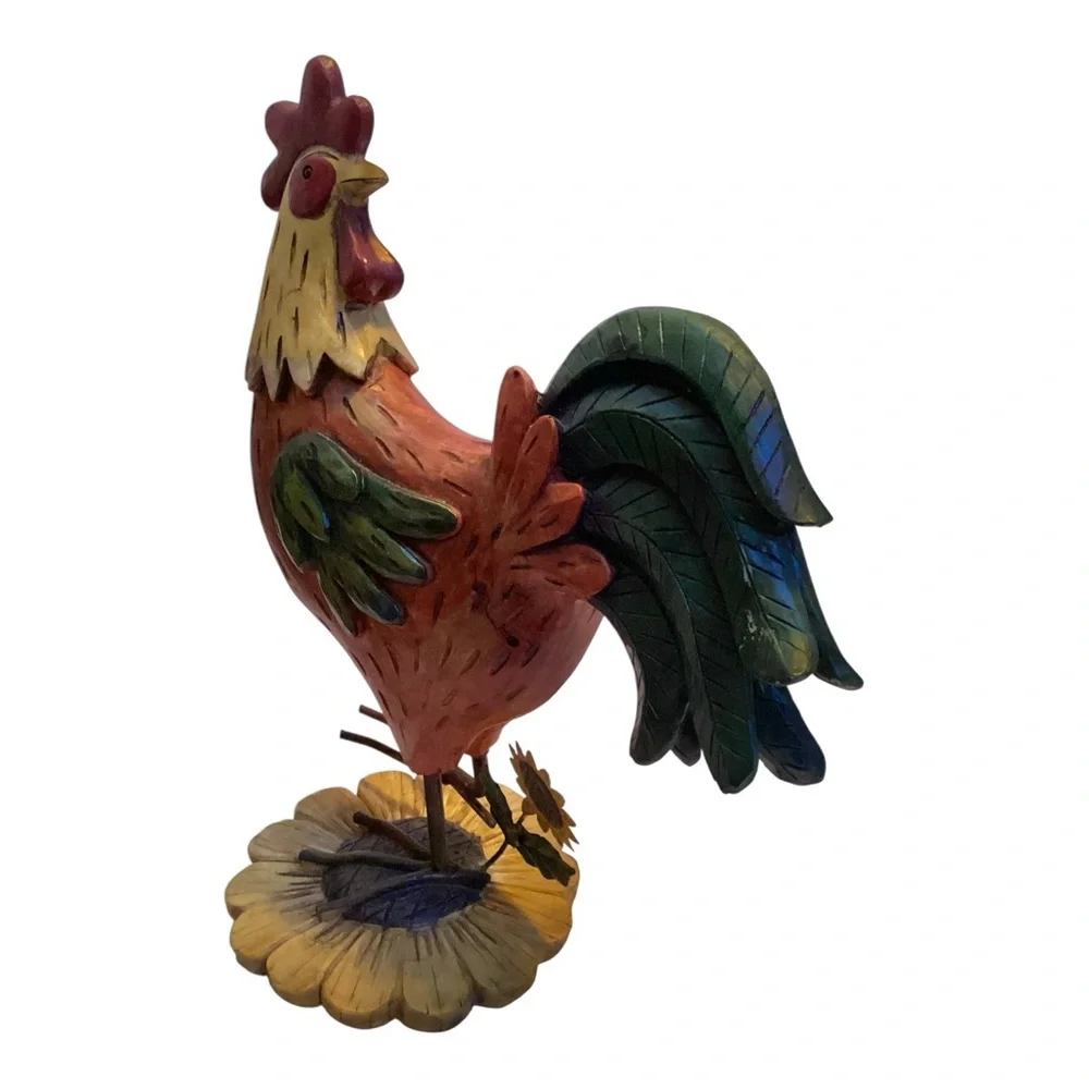 Vintage Rustic Rooster Figurine Farmhouse Country Wood Decor 13” Tall